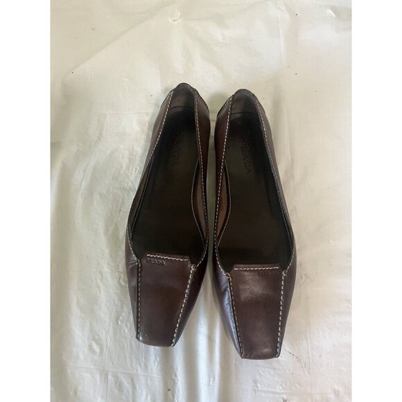 Prada Brown Leather flat loafer  Stitching Sz 38 8 US - Picture 2 of 12